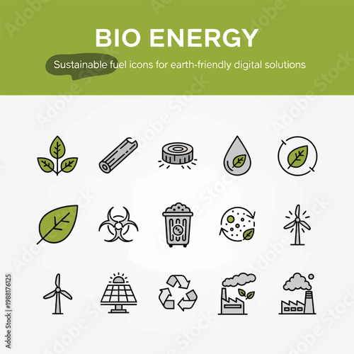 Collection of bio energy and sustainable fuel icons