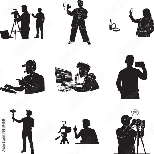 Black silhouette of creators, vloggers, and videographers msea set