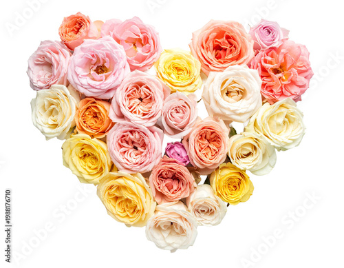 heart shaped bunch of roses isolated on transparent background