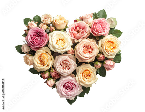 vintage heart shaped bouquet of roses isolated on transparent background