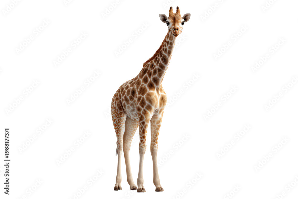 Obraz premium Young giraffe standing isolated on white background