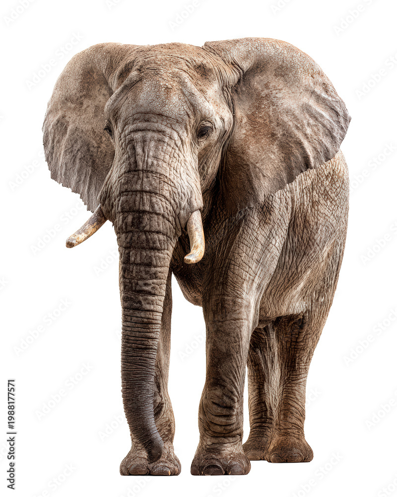 Obraz premium African elephant walking isolated on white background
