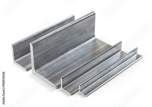 3D Render of Stainless Steel U Channel Profiles Isolated on White Background
