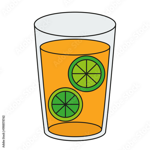 Fresh orange with lime fruit juice drink isolated vector illustration on white background. A glass of juice Clipart image.