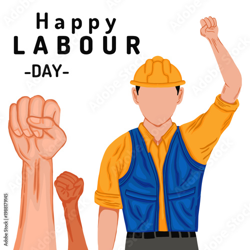 Labour Day Vector Design Featuring Worker Solidarity and Raised Fists Vector illustration isolated on white background