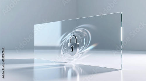 Zero trust security visualized secure access control padlock on refraction plane, symbolizing invisible protection Clean digital background essential for cybersecurity