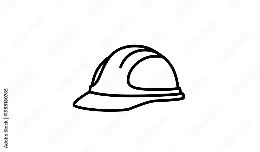 Fototapeta premium Safety Cap Line Icon. Protective Helmet Outline Vector. Construction Safety Hat Black Outline Isolated on White Background