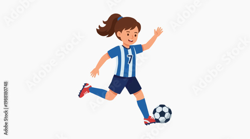 A dynamic soccer player in a vibrant uniform kicks the ball with focus and skill, symbolizing sportsmanship and the thrill of the game.