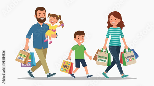 A happy family enjoying shopping with shopping bags. captures the joy of shopping, a time of togetherness and choice.