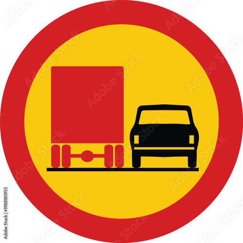 Overtaking by Trucks Prohibited Traffic Road Sign Red and Yellow Circle North Europe Illustration