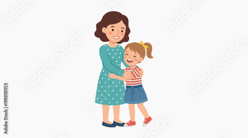 A touching moment of tenderness unfolds as a mother embraces her smiling daughter, creating a heart-warming family bond.