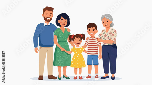 A heartwarming illustration depicting a nuclear family. the illustration style presents a warm and affectionate family with the children. 