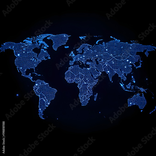 Digital World Map with Global Network Connections – Blue Technology and Data Communication Concept