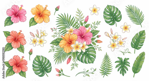Hawaiian Tropical Floral and Leafy Elements Collection