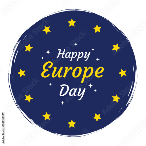 A circular graphic celebrating happy europe day with stars