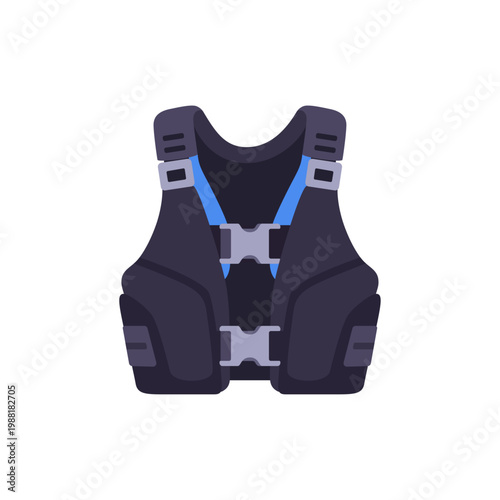 black blue BCD jacket, scuba diving equipment, colorful illustration