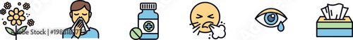 Allergy and seasonal illness symptoms vector icon collection.