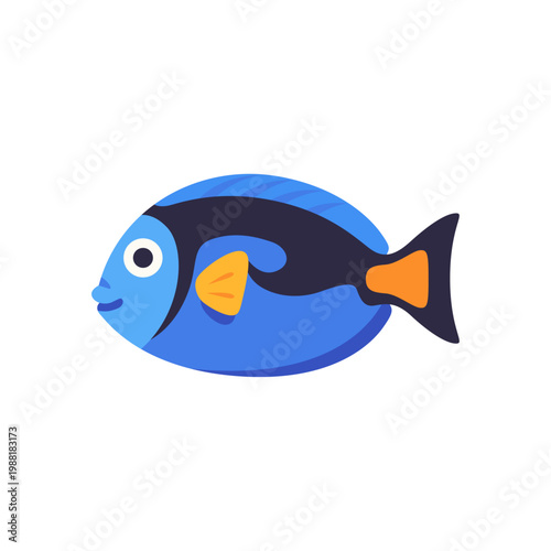 blue tang fish, tropical marine animal, colorful illustration