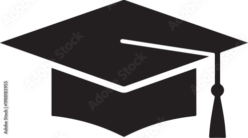 Graduation cap, academic hat, mortarboard icon, education symbol, black silhouette