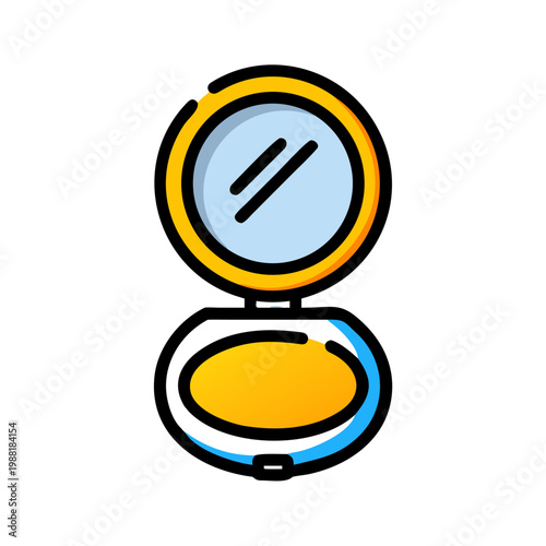 Compact powder case with mirror icon for beauty routine and makeup application flat vector