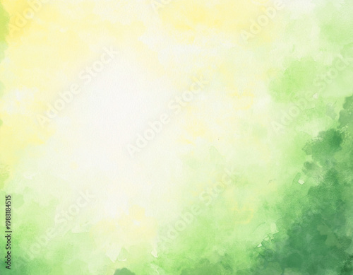 Summer rural landscape with hills under blue sky and white clouds. Horizontal seamless border. Watercolor digital illustration. View of green grass on mountain slope with blue sky and fluffy clouds