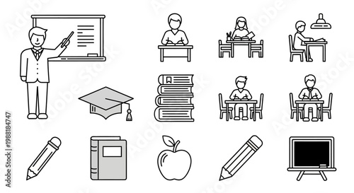 Education icons and school supplies.