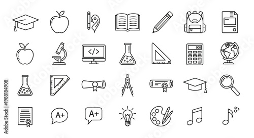 Education icons on white background.