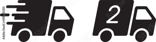 Delivery truck icons with speed lines and number two