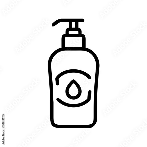 Hand soap dispenser bottle outline vector icon for bathroom hygiene and liquid soap cleaning