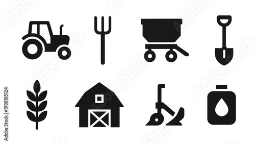 Black farm silhouette icons collection in cartoon style. Set of farm black silhouettes isolated