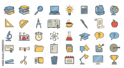 Education icons on white background.