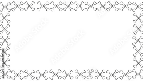 Simple frame border composed of crossed skeletal bones in black and white line art style for spooky halloween or pirate themed layouts.
