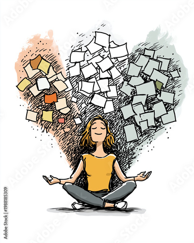 Mindful Reflections: An illustrative depiction captures a moment of introspection, where a serene individual practices meditation.