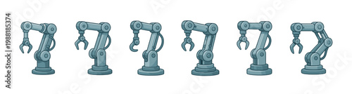 Robotic hand icons in cartoon style. Set of robotic arms symbols in different shape and color