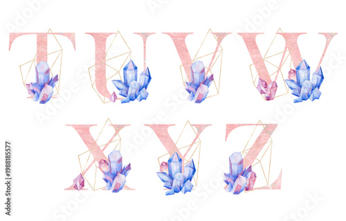 A stylish and beautiful crystals themed vector alphabet composition featuring letters T to Z, ideal for all creative projects.