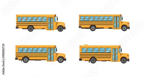 Bus icon collection in cartoon style. Set of bus car pictures in different shape and color isolated