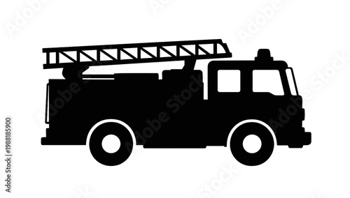 Black fire truck icon in cartoon style. Firefighter car black isolated