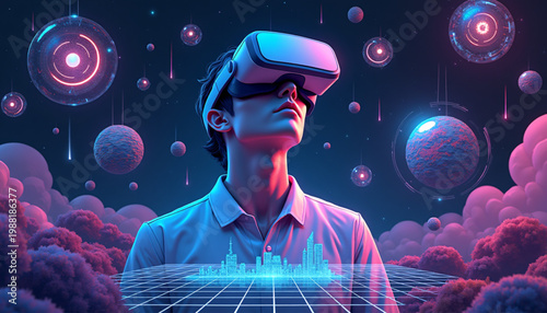 Immersive Virtual Reality Experience with Futuristic VR Interface and Digital Environment