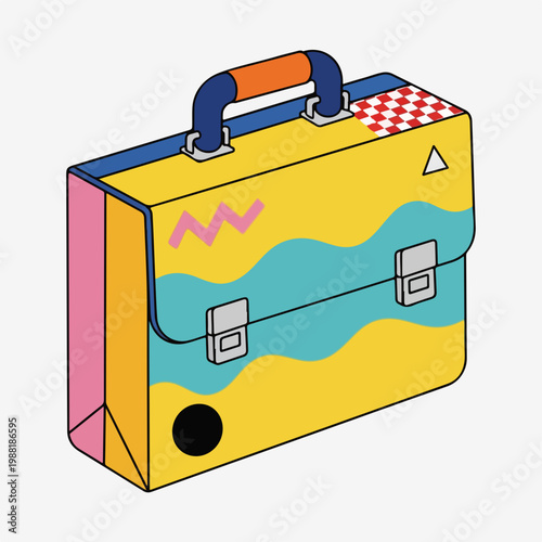 カラフルなデザインのブリーフケースが描かれている。ファッションやトレンドに関連するアイテムとして、ビジネスシーンや日常生活に役立つ
