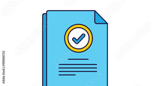 Official document with a large check mark seal, representing approval, certification, or successful verification of a file.