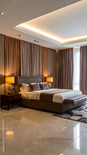 Luxury hotel bedroom interior design.