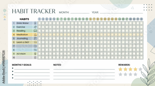 Habit Tracker Planner Sheet Closeup.