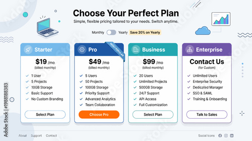 Business pricing plan comparison chart.