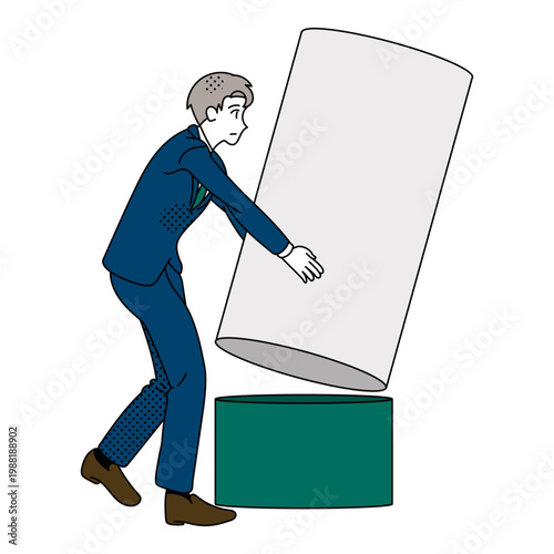 Corporate clerk aligning oversized round piece