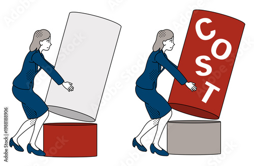 Businesswoman carrying cost cylinder illustration set