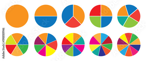 A vibrant set of colorful pie charts isolated on a light background. Clean, minimal, and highly versatile for professional and creative projects.