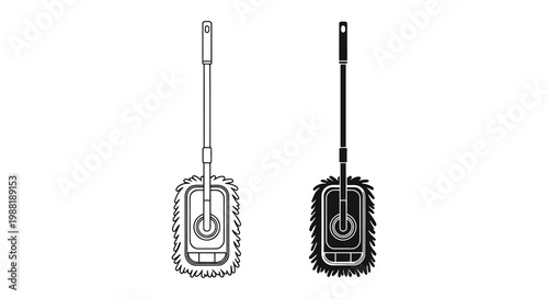 Two cleaning mops presented in contrasting styles a detailed silhouette