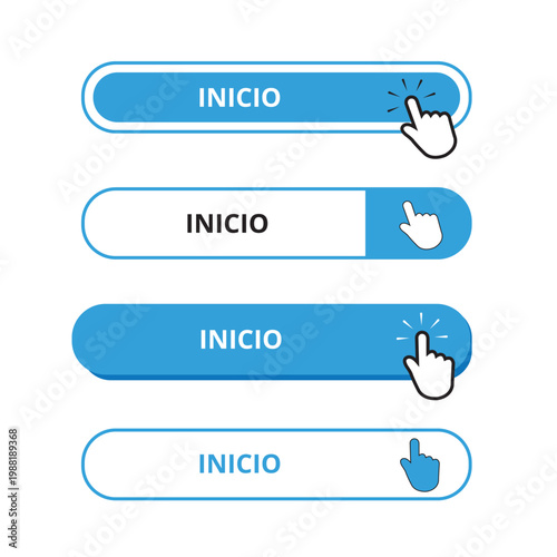 White and blue inicio bar buttons isolated on a white background (trad. home)