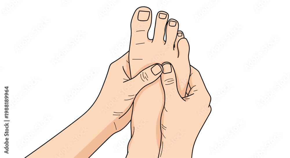 Fototapeta premium Meticulous close-up illustration of professional hands applying therapeutic pressure to the sole of a human foot during a focused reflexology treatment.
