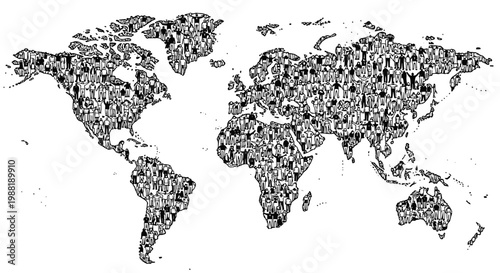 black and white map of the world